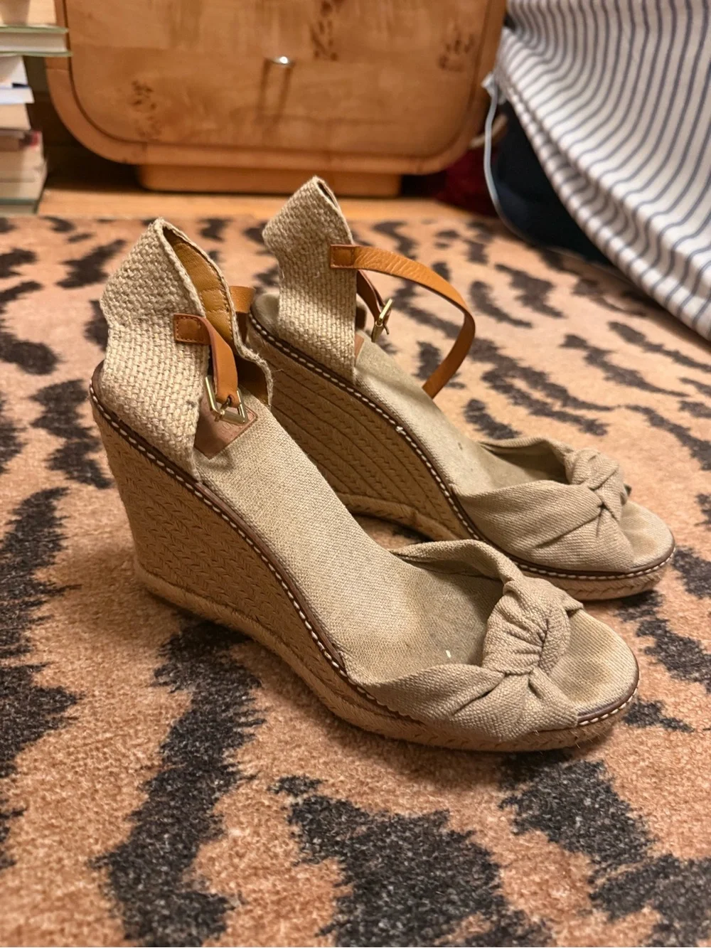 Woven Tory Burch Espadrille Wedge Sandal with Ankle Strap - Beige